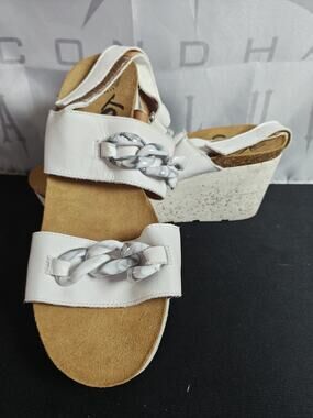 OTBT Women's 9.5 Fair Isle White Leather Wedge Cork Platform Sandal